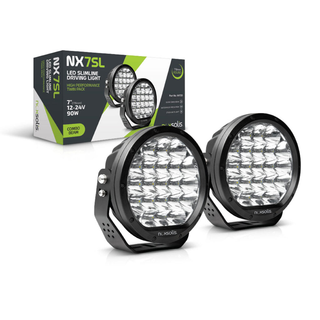 NX720 – 7″ Slimline LED Driving Lights | 12,600 Raw Lumens | Combo Beam (Twin Pack)