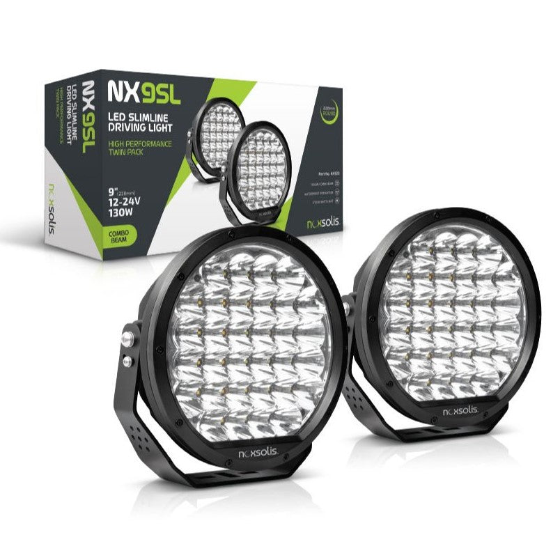 NX920 – 9″ Slimline LED Driving Lights | 19,200 Raw Lumens | Combo Beam (Black Twin Pack)