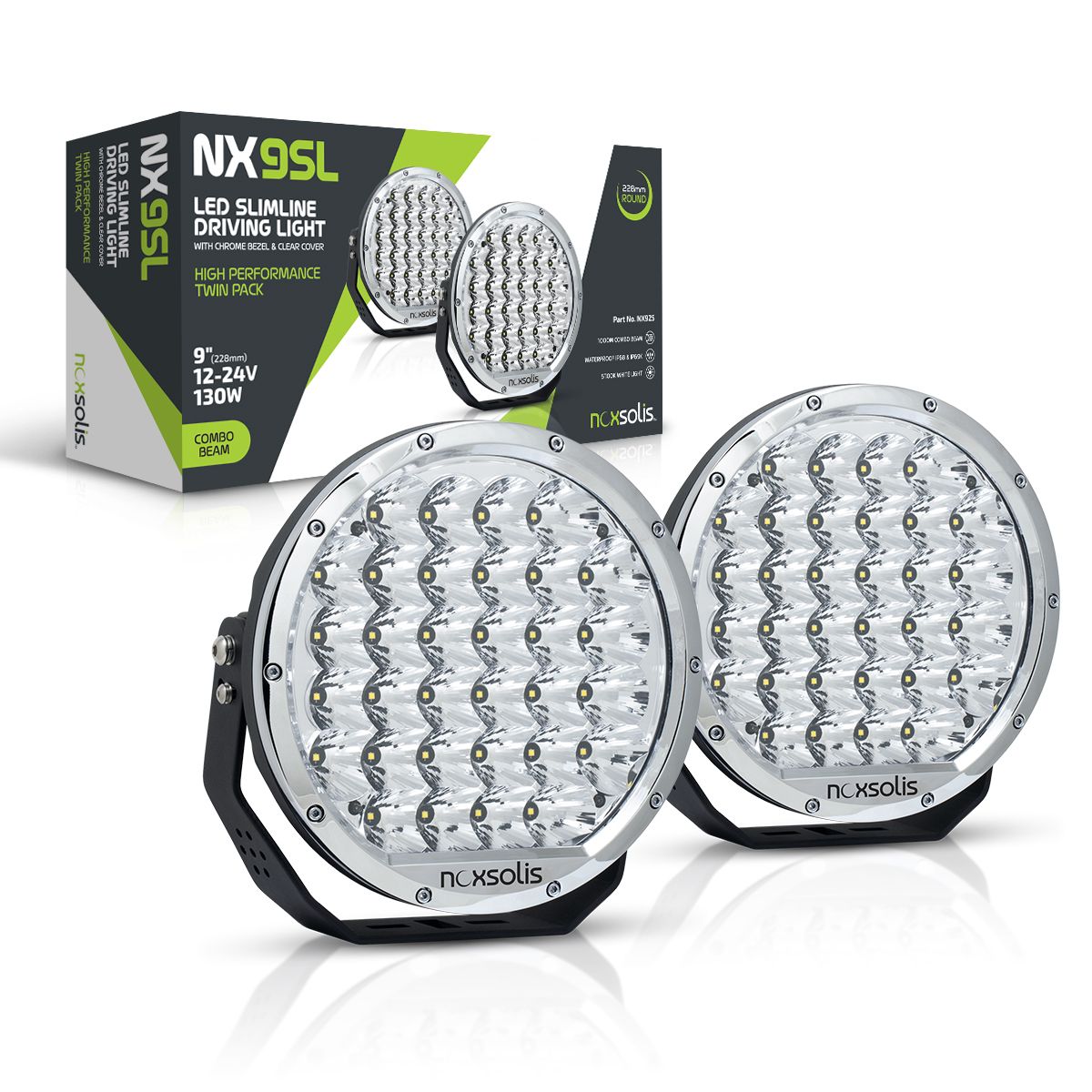 NX925 – 9″ Slimline LED Driving Lights | 19,200 Raw Lumens | Combo Beam (Chrome Twin Pack)